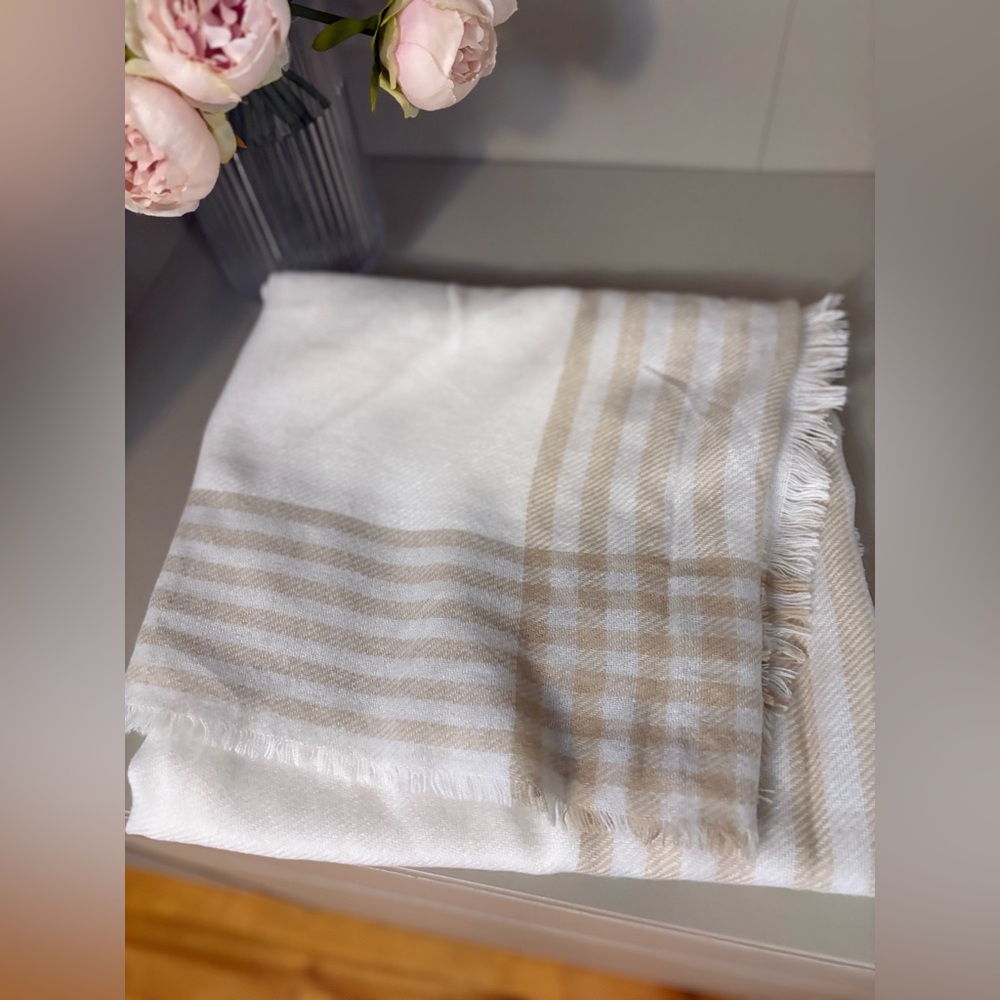 RW&CO. Cream and Tan Striped Squared Scarf
